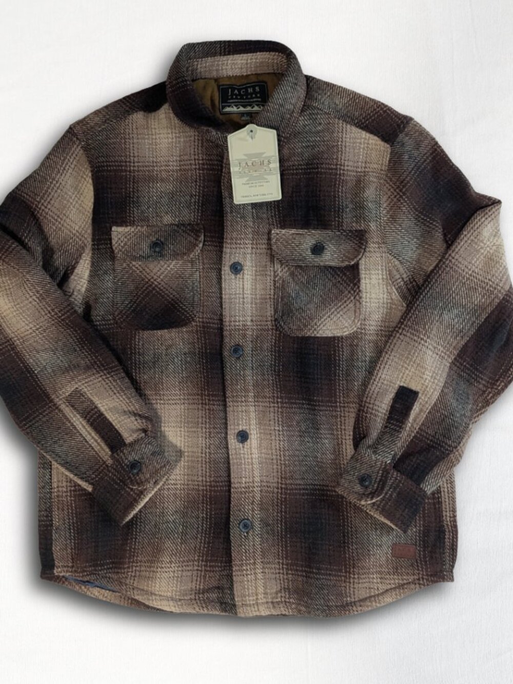 Jachs New York Men's L Brown Plaid Wool Blend Shirt Jacket Shacket NWT